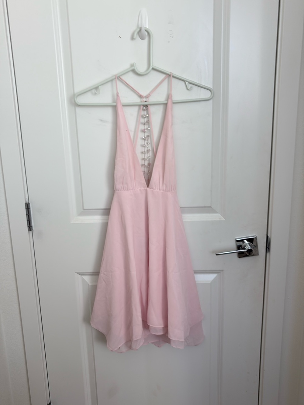 Windsor Blush Pink Backless V-Neck A-Line Dress